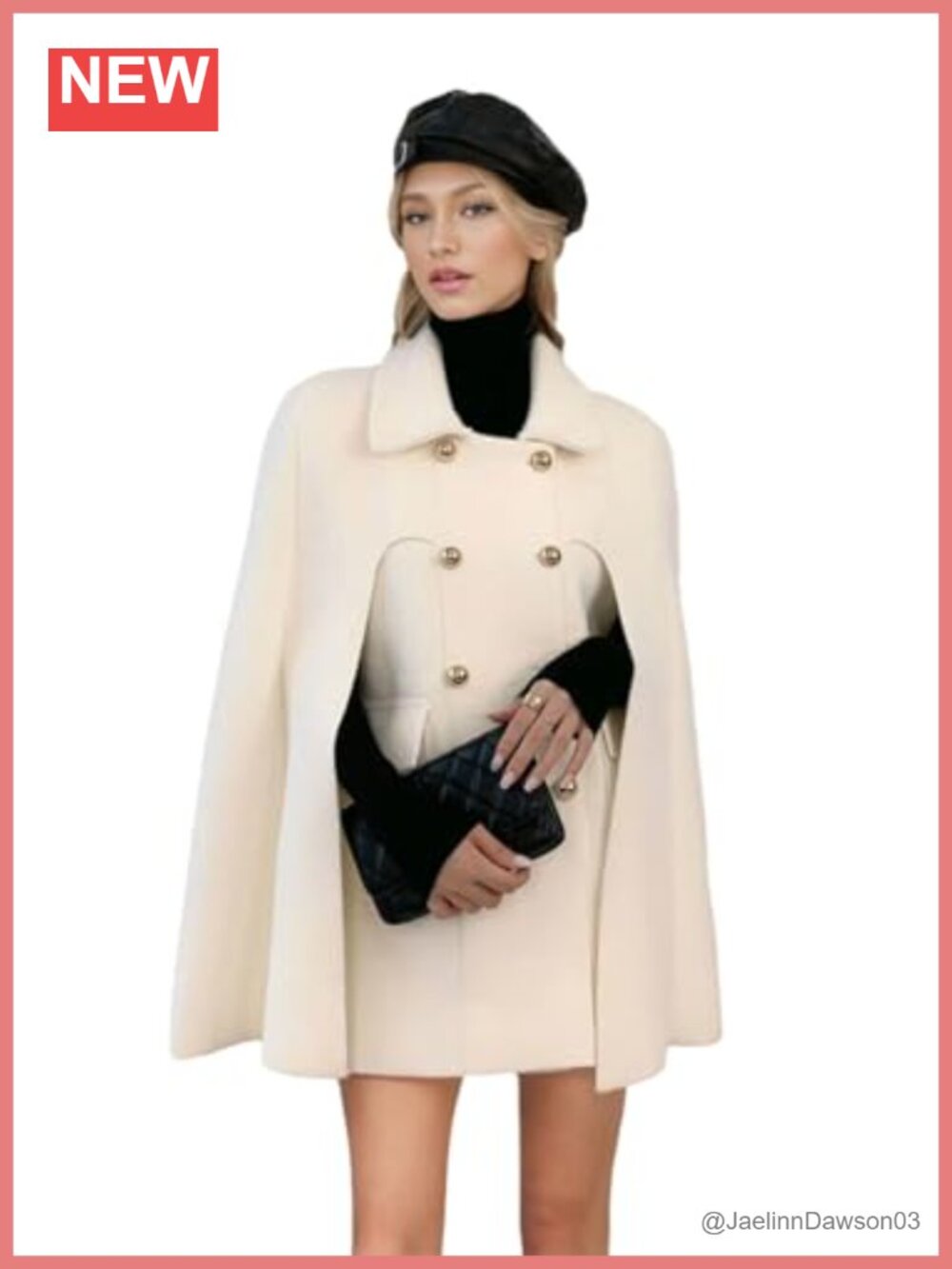 Elegant Wool Blend Cape Coat Double-Breasted Sleeveless Cloak